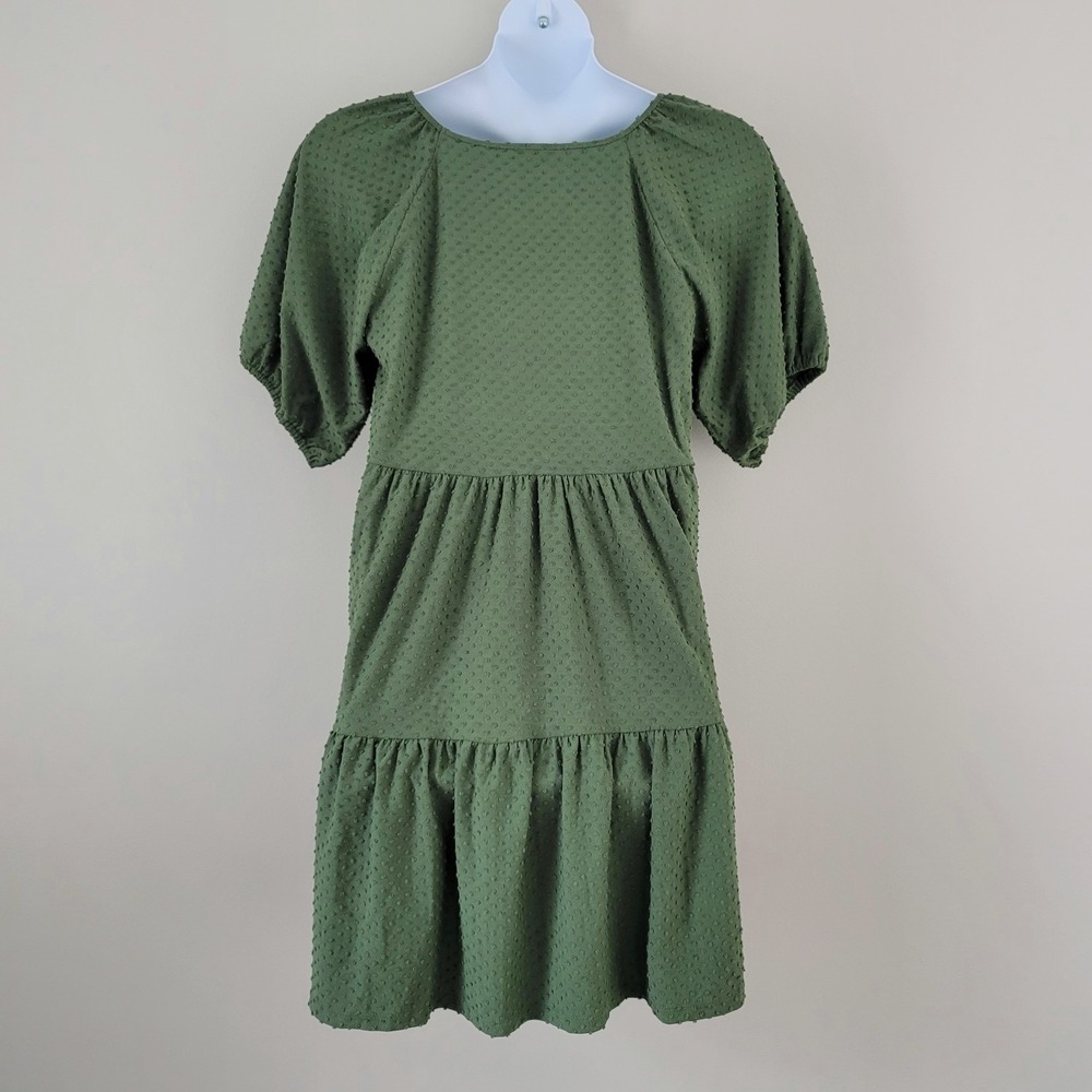 J.CREW Size XL Olive Green Short Sleeve Clip-Dot Tiered Babydoll Dress NWT BK512 - Picture 5 of 9